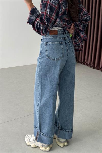 Quin Paçası Katlı Wide Leg Jean