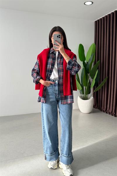 Quin Paçası Katlı Wide Leg Jean