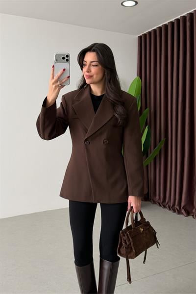 Range Kahve Kruvaze Belden Oturtmalı Blazer