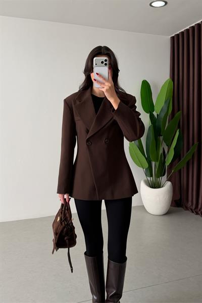 Range Kahve Kruvaze Belden Oturtmalı Blazer