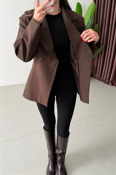 Range Kahve Kruvaze Belden Oturtmalı Blazer