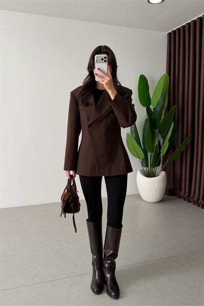 Range Kahve Kruvaze Belden Oturtmalı Blazer