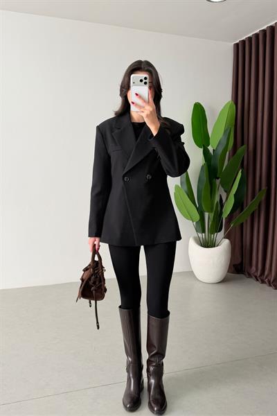 Range Siyah Kruvaze Belden Oturtmalı Blazer
