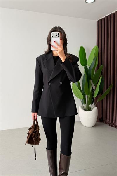 Range Siyah Kruvaze Belden Oturtmalı Blazer