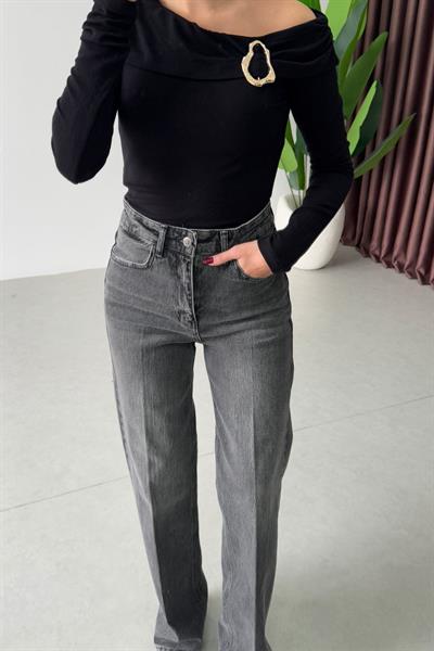 Rasia Gri Eskitmeli Wide Leg Jean