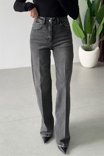 Rasia Gri Eskitmeli Wide Leg Jean