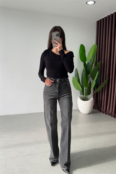Rasia Gri Eskitmeli Wide Leg Jean