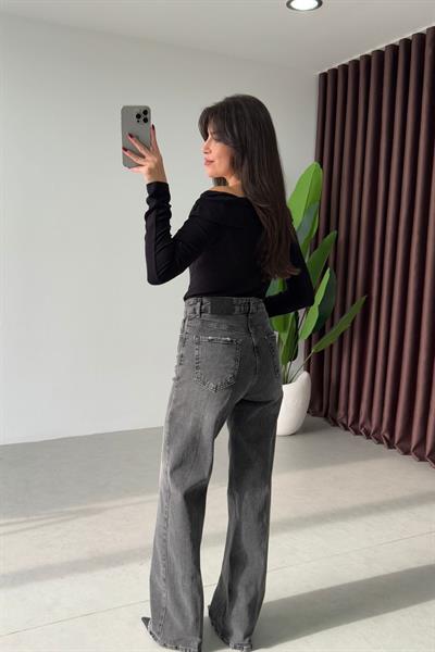 Rasia Gri Eskitmeli Wide Leg Jean