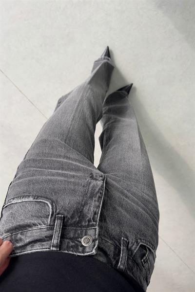 Rasia Gri Eskitmeli Wide Leg Jean