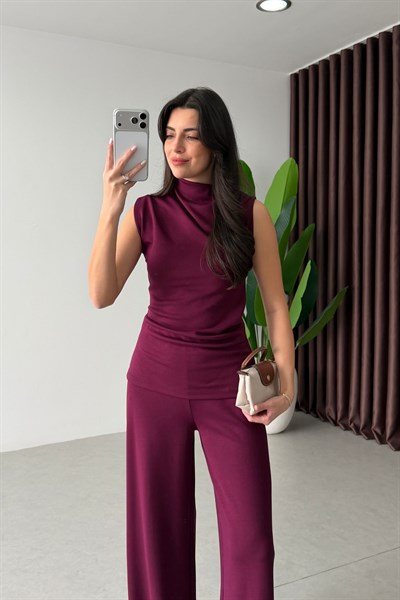 Raye Bordo Drapeli Dik Yaka Modal Takım