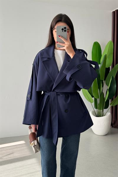 Reena Lacivert Premium Midi Boy Trençkot