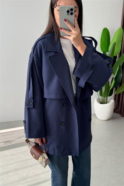 Reena Lacivert Premium Midi Boy Trençkot