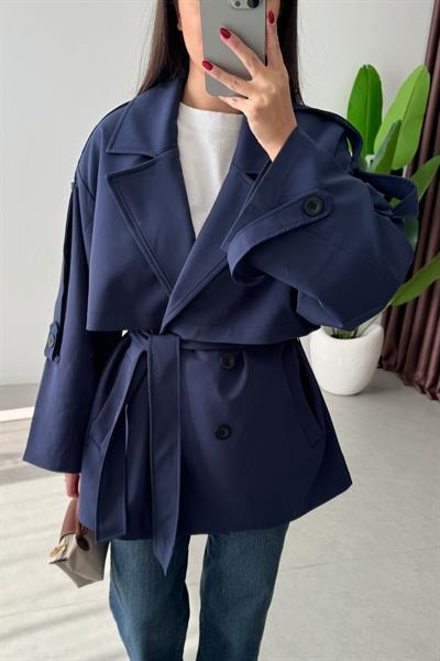 Reena Lacivert Premium Midi Boy Trençkot