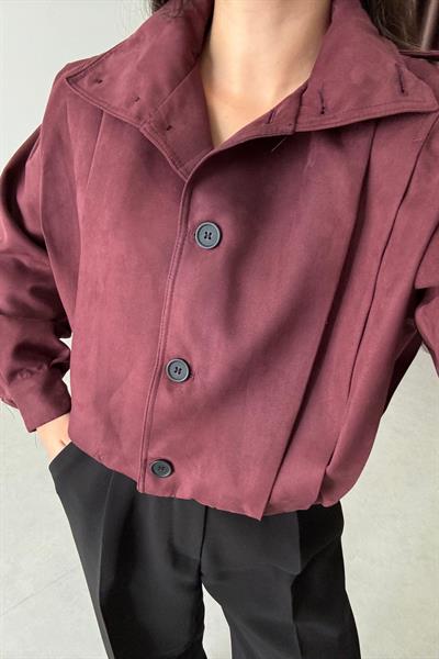 Robbie Bordo Nubuk Crop Ceket