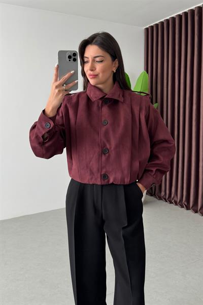 Robbie Bordo Nubuk Crop Ceket