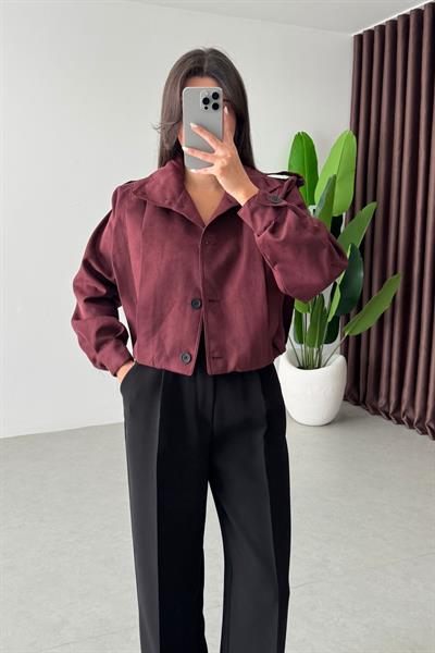 Robbie Bordo Nubuk Crop Ceket