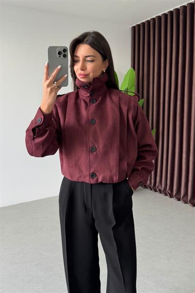 Robbie Bordo Nubuk Crop Ceket