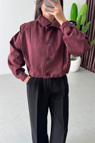 Robbie Bordo Nubuk Crop Ceket