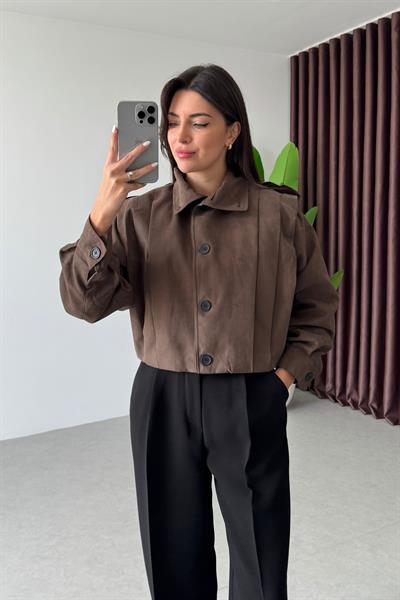 Robbie Kahve Nubuk Crop Ceket