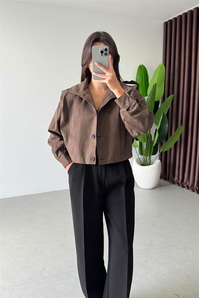 Robbie Kahve Nubuk Crop Ceket