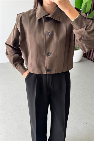 Robbie Kahve Nubuk Crop Ceket