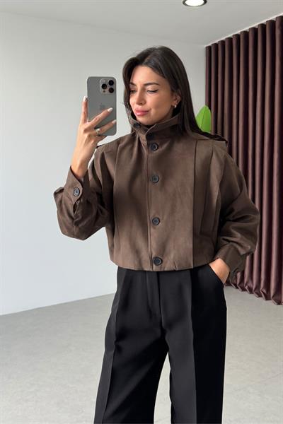 Robbie Kahve Nubuk Crop Ceket