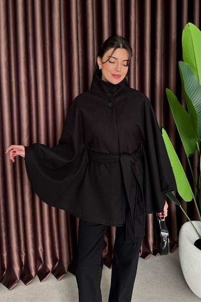 Robe Siyah Kaşe Panço