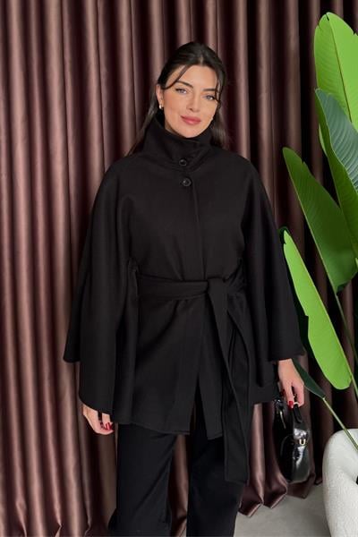 Robe Siyah Kaşe Panço