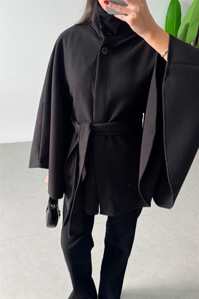 Robe Siyah Kaşe Panço