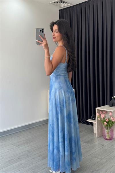 Rose Mavi Askılı Tül Elbise 