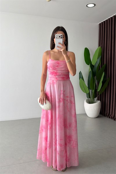 Rose Pembe Askılı Tül Elbise 