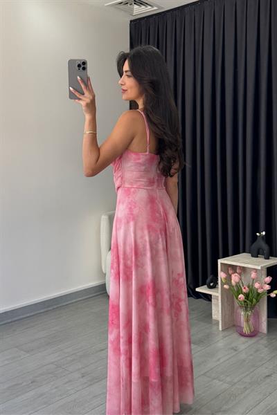 Rose Pembe Askılı Tül Elbise 