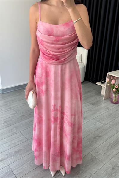 Rose Pembe Askılı Tül Elbise 
