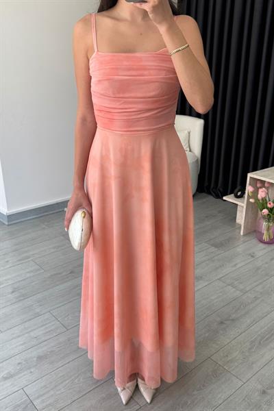 Rose Somon Askılı Tül Elbise 