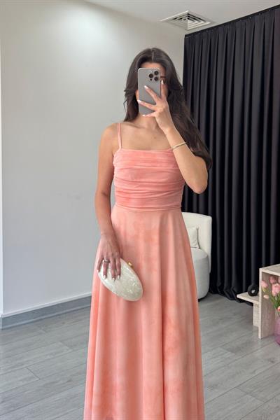 Rose Somon Askılı Tül Elbise 