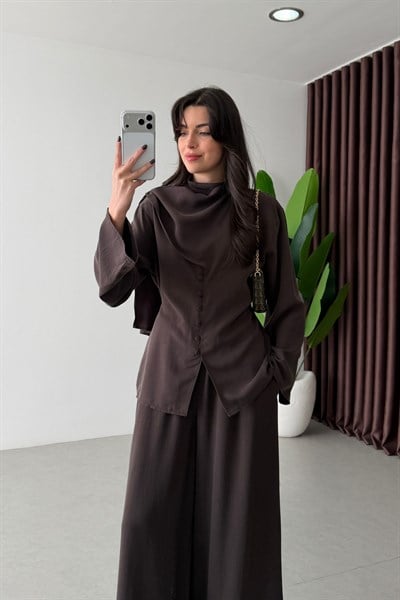 Ruby Kahve Şal Detay Takım