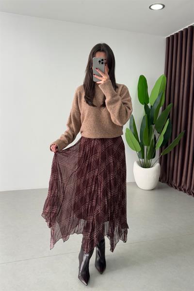 Rumba Çizgi Desenli Asimetrik Tül Etek