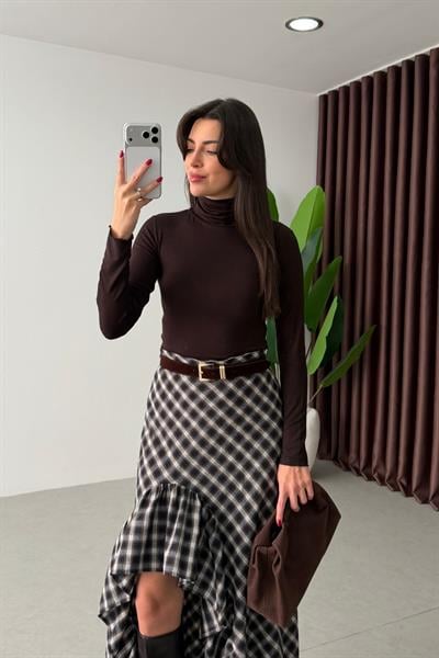 Sable Kahve Transparan Balıkçı Yaka Body