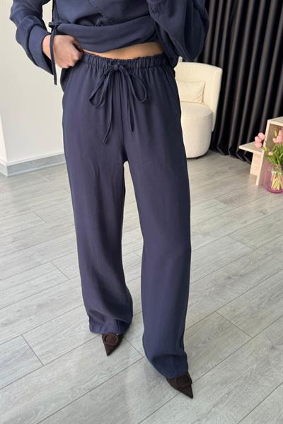 Şal Yaka Lacivert Bluz Pantolon Takım