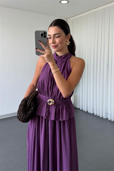 Sandra Mor Toka Detay Bluz Etek Takım