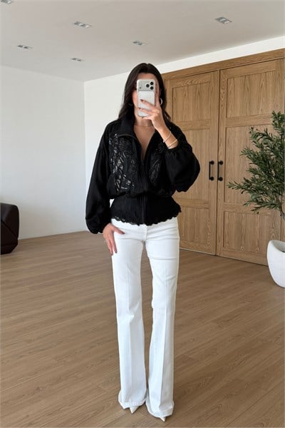 Sandra Siyah Dantelli İşlemeli Tasarım Ceket