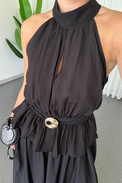 Sandra Siyah Toka Detay Bluz Etek Takım