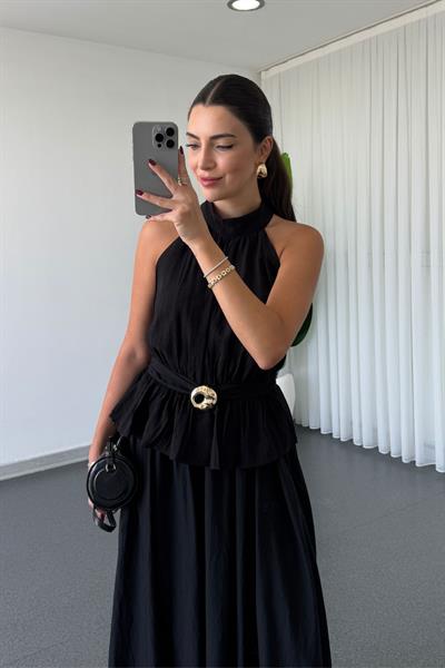 Sandra Siyah Toka Detay Bluz Etek Takım