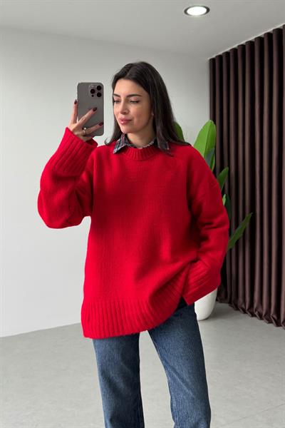 Shona Kırmızı Oversize Kazak