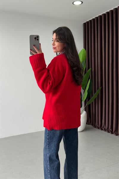 Shona Kırmızı Oversize Kazak