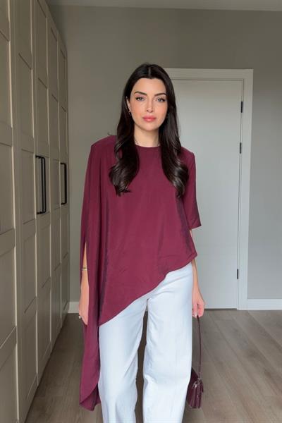 Sia Bordo Vatkalı Asimetrik Kesim Modal Bluz