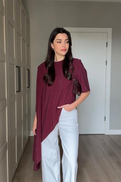 Sia Bordo Vatkalı Asimetrik Kesim Modal Bluz