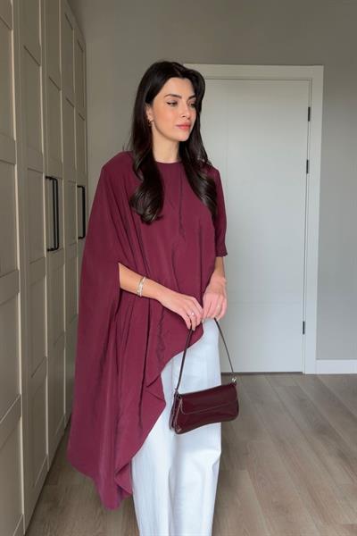 Sia Bordo Vatkalı Asimetrik Kesim Modal Bluz
