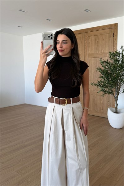 Siena Taş Pilikaşe Detaylı Kemerli Pantolon