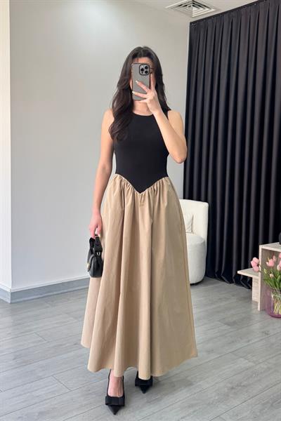 Sıfır Kol Taba Siyah Elbise